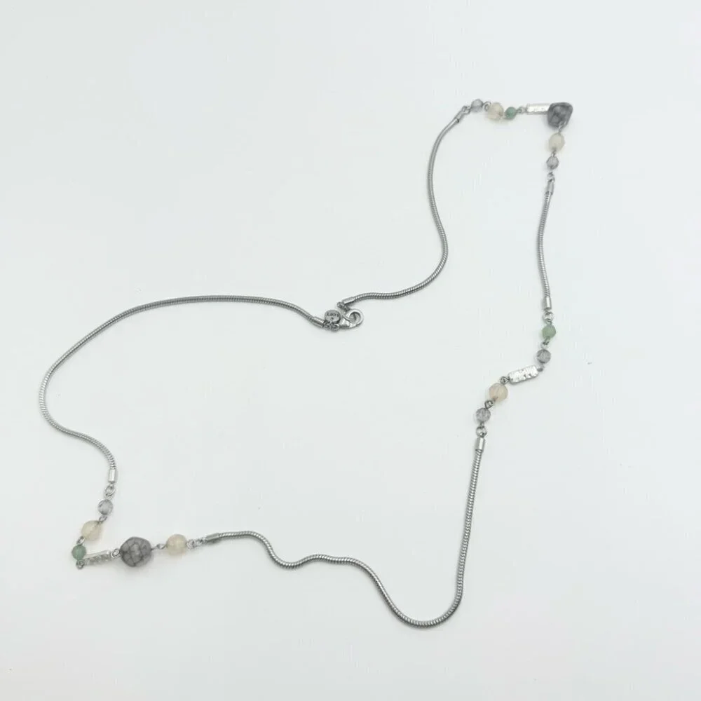 Loft Gem Stone Beaded Silver Tone Long Necklace